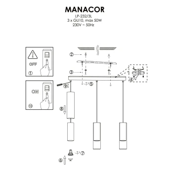 Lampa wisząca Manacor 3xGU10 czarna LP-232/3L BK - Light Prestige