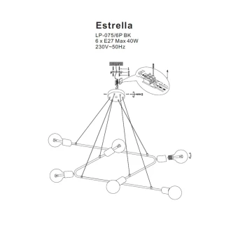 Lampa wisząca Estrella 6xE27 czarna LP-075/6P BK - Light Prestige