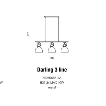 Lampa loft wisząca DARLING 3 czarna AZ2144 - Azzardo