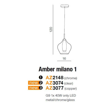 Lampa wisząca nowoczesna Amber Milano 1 chrom AZ3074- AZzardo