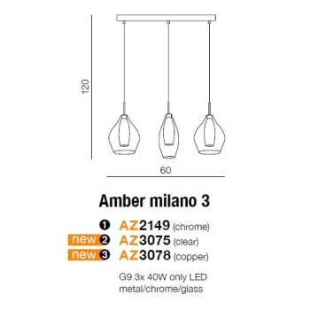 Lampa nad stół wisząca nowoczesna Amber Milano 3 miedziana AZ3078- AZzardo