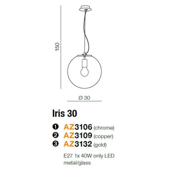 Lampa designerska wisząca Iris 30 chrom AZ3106 - Azzardo
