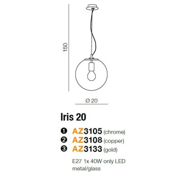 Lampa designerska wisząca Iris 20 miedziana AZ3108- AZzardo