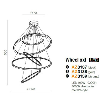 Lampa wisząca RING Wheel XXL DIMM złota AZ3138 - AZzardo