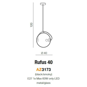 Lampa wisząca nowoczesna szklana Rufus 40 czarna AZ3173- AZzardo