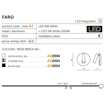 Kinkiet nowoczesny Faro czarny AZ3204 - Azzardo