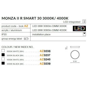 Plafon nowoczesny Monza II R SMART 30 3000K AZ3237- AZzardo