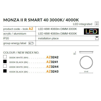 Plafon nowoczesny Monza II R SMART 40 3000K AZ3241- AZzardo