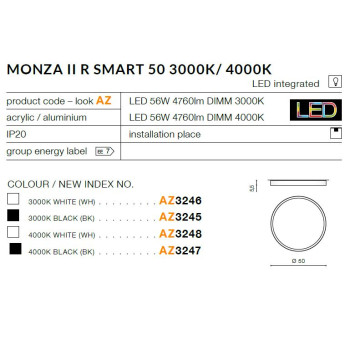 Plafon nowoczesny Monza II R SMART 50 3000K AZ3245- AZzardo