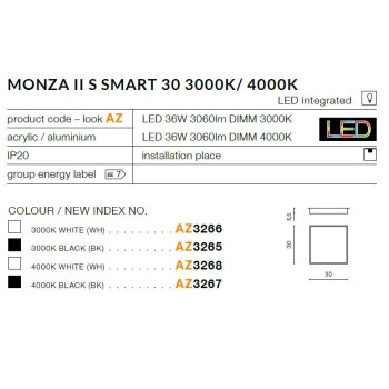 Plafon nowoczesny Monza II S SMART 30 3000K AZ3265- AZzardo