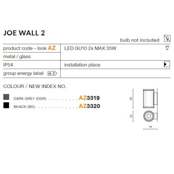 Kinkiet Joe Wall 2 czarny AZ3320 - Azzardo