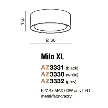 Plafon Milo XL szary AZ3332- AZzardo