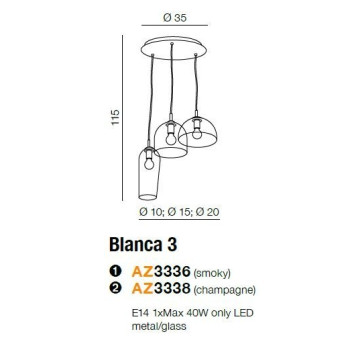 Lampa nad stół wisząca nowoczesna szklana Blanca szklana 3 AZ3338 - AZzardo