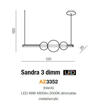 Lampa designerska wisząca Sandra 3 DIMM czarna AZ3352 - Azzardo