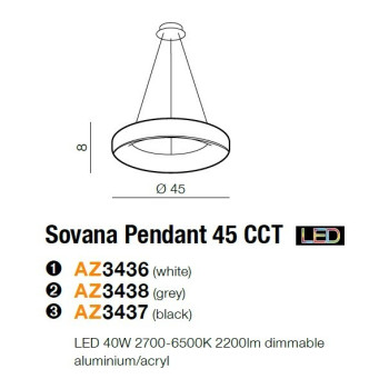 Lampa wisząca RING Sovana 45 CCT szara AZ3438- AZzardo