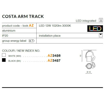 Oprawa szynowa Costa Arm czarna AZ3486 - Azzardo