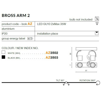 Oprawa sufitowa Bross Arm 2 czarna AZ3503 - Azzardo