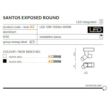Oprawa sufitowa Santos Exposed Round biała AZ3508 - Azzardo