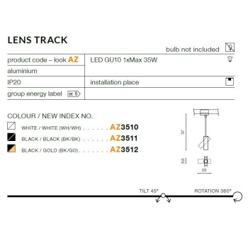 Oprawa szynowe Lens Track biała AZ3510 - Azzardo