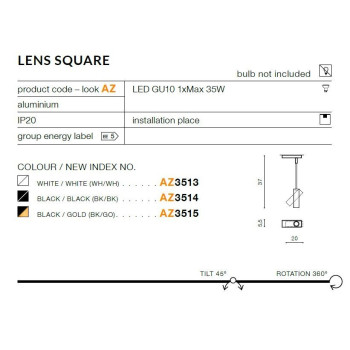 Oprawa sufitowa Lens Square czarna AZ3514 - Azzardo