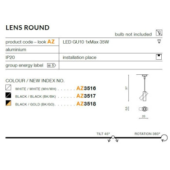 Oprawa sufitowa Lens Round czarna AZ3518 - Azzardo