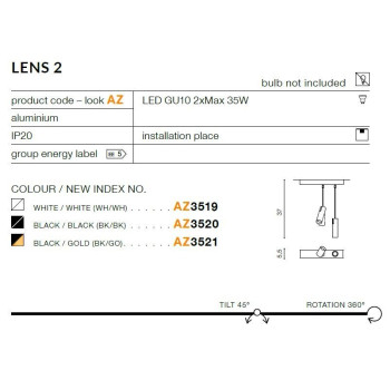 Oprawa sufitowa Lens 2 czarna AZ3520 - Azzardo