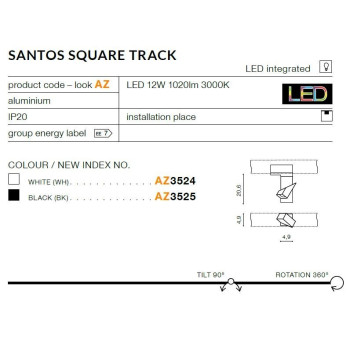 Oprawa szynowa Santos Square Track biała AZ3524 - Azzardo