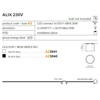 Oprawa sufitowa Alix czarna AZ3540 - Azzardo