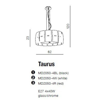 Lampa designerska wisząca TAURUS czerwona AZ0162 - Azzardo