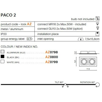 Oprawa do wbudowania PACO 2 biała AZ0799 - Azzardo