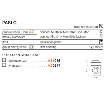 Oprawa do wbudowania PABLO biała AZ0817 - Azzardo