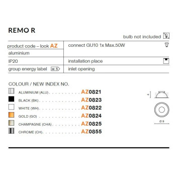 Odbłyśnik REMO R czarny AZ0823 - Azzardo