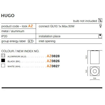 Oprawa sufitowa HUGO 1 czarna AZ0826 - Azzardo