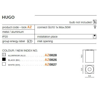 Oprawa sufitowa HUGO 1 biała AZ0827 - Azzardo