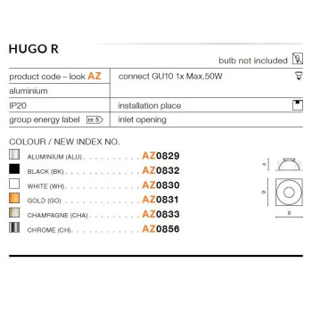 Odbłyśnik HUGO R czarny AZ0832 - Azzardo