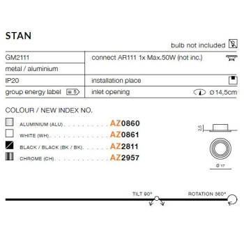 Oprawa wpuszczana okrągła STAN srebrna AZ0860 - Azzardo