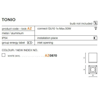Oprawa sufitowa TONIO biała AZ0870 - Azzardo