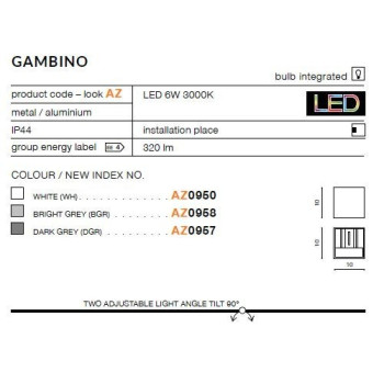 Kinkiet nowoczesny GAMBINO biały AZ0950 - Azzardo