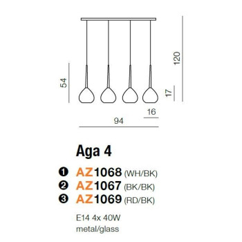 Lampa wisząca nowoczesna AGA 4 czarna AZ1067 - Azzardo
