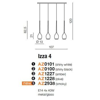 Lampa wisząca nowoczesna IZZA 4 bursztynowa AZ1227 - Azzardo