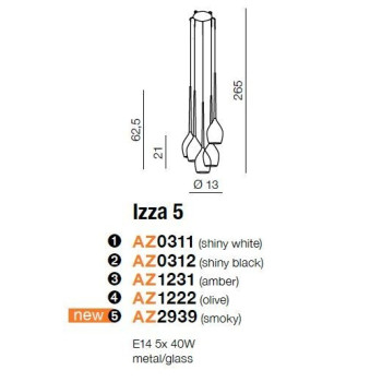 Lampa wisząca nowoczesna IZZA 5 bursztynowa AZ1231 - Azzardo