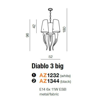Lampa designerska wisząca DIABLO 3 BIG biała AZ1232 - Azzardo