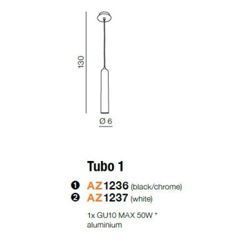 Lampa wisząca nowoczesna TUBO 1 czarna AZ1236 - Azzardo
