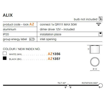 Oprawa sufitowa ALIX 12V czarna AZ1357 - Azzardo