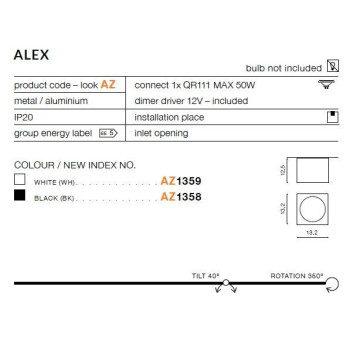 Oprawa sufitowa ALEX 12V czarna AZ1358 - Azzardo