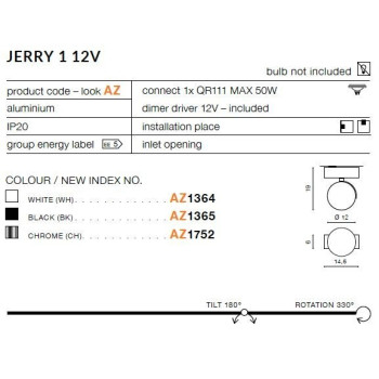 Oprawa sufitowa JERRY 1 12V  biała AZ1364 - Azzardo