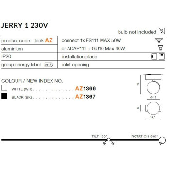 Oprawa sufitowa JERRY 1 biała AZ1366 - Azzardo