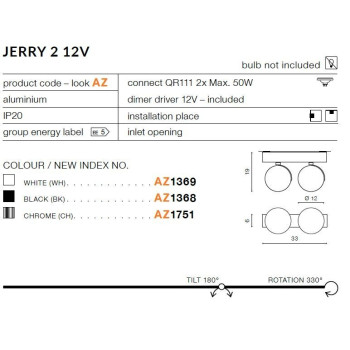 Oprawa sufitowa JERRY 2 12V biała AZ1369 - Azzardo