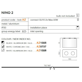 Oprawa sufitowa NINO 2 czarna AZ1385 - Azzardo