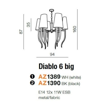 Lampa designerska wisząca DIABLO 6 BIG czarna AZ1390 - Azzardo